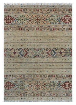 Full view of New Samarkand rug from Pakistan, 229 × 166 cm in Beige tones