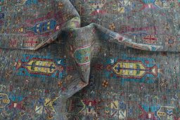 Full view of New Samarkand rug from Pakistan, 235 × 166 cm in Gray tones