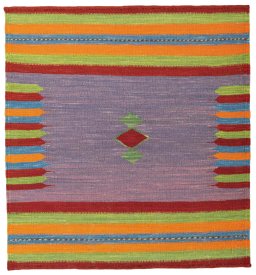 Full view of New Kilim Sofre rug from Turkey, 105 × 98 cm in Multi Color tones