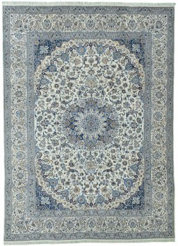 Full view of 2000s Nain rug from Iran / Persia, 393 × 285 cm in Beige tones
