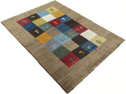Close-up detail of 2000s Persian Gabbeh rug from Pakistan showing Wool weave
