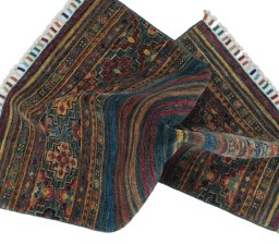 Full view of New Samarkand rug from Pakistan, 97 × 66 cm in Multi Color tones