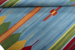 Full view of New Kilim Sofre rug from Turkey, 101 × 101 cm in Multi Color tones