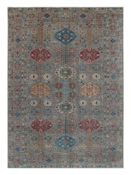 Full view of New Kazak rug from Pakistan, 357 × 253 cm in Brown tones