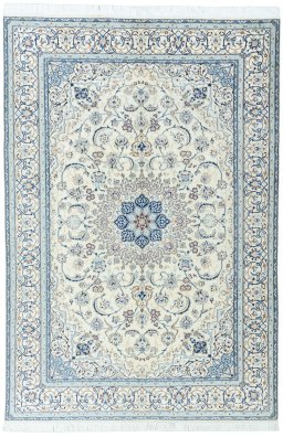 Full view of 2000s Nain rug from Iran / Persia, 302 × 205 cm in Beige tones