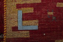 Close-up detail of 2000s Persian Gabbeh rug from Pakistan showing Wool weave
