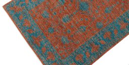 Backside of handmade New Farahan rug showing knot structure and weave density