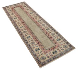 Corner detail of New Kazak rug showing border pattern and Wool pile