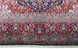 Full view of New Kashan rug from Iran / Persia, 385 × 306 cm in Blue tones