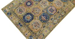 Backside of handmade New Samarkand rug showing knot structure and weave density