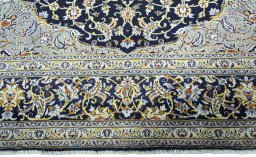 Full view of 2000s Kashan rug from Iran / Persia, 417 × 320 cm in Blue tones
