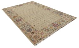 Corner detail of New Samarkand rug showing border pattern and Wool pile