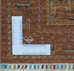 Corner detail of New Samarkand rug showing border pattern and Wool pile