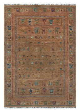 Full view of New Samarkand rug from Pakistan, 213 × 147 cm in Yellow tones