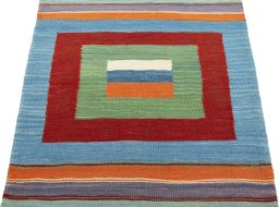Close-up detail of New Kilim Sofre rug from Turkey showing Wool weave