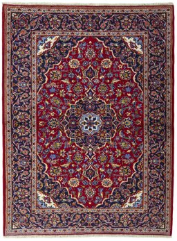 Full view of 2000s Kashan rug from Iran / Persia, 186 × 141 cm in Red tones