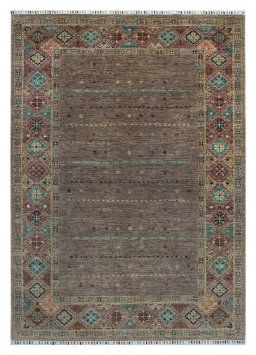 Full view of New Samarkand rug from Pakistan, 238 × 170 cm in Brown tones