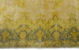 Full view of 1950s Vintage rug from Pakistan, 336 × 233 cm in Yellow tones