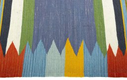 Close-up detail of New Kilim Sofre rug from Turkey showing Wool weave