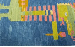 Close-up detail of New Kilim Dastan rug from Turkey showing Wool weave