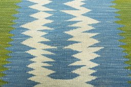 Backside of handmade New Kilim Sofre rug showing knot structure and weave density