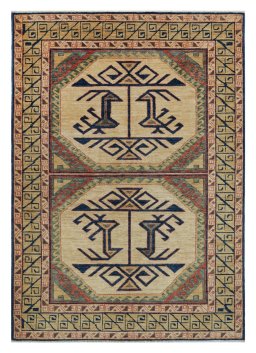 Full view of New Kazak rug from Pakistan, 182 × 128 cm in Beige tones