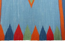 Close-up detail of New Kilim Sofre rug from Turkey showing Wool weave