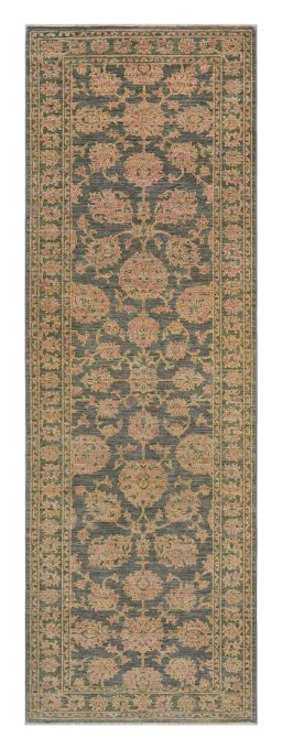 Full view of New Farahan rug from Pakistan, 245 × 81 cm in Brown tones
