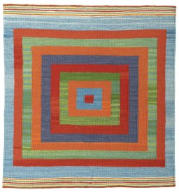 Full view of New Kilim Sofre rug from Turkey, 104 × 98 cm in Multi Color tones