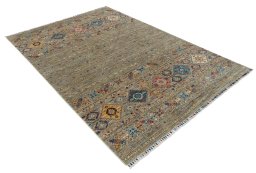 Corner detail of New Samarkand rug showing border pattern and Wool pile