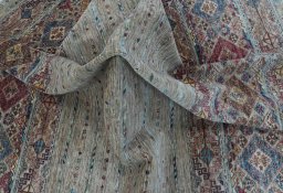 Full view of New Samarkand rug from Pakistan, 225 × 171 cm in Beige tones