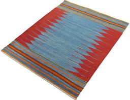 Corner detail of New Kilim Sofre rug showing border pattern and Wool pile