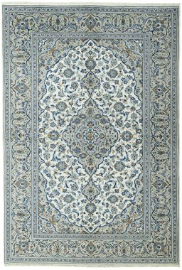 Full view of 2000s Kashan rug from Iran / Persia, 291 × 198 cm in Beige tones