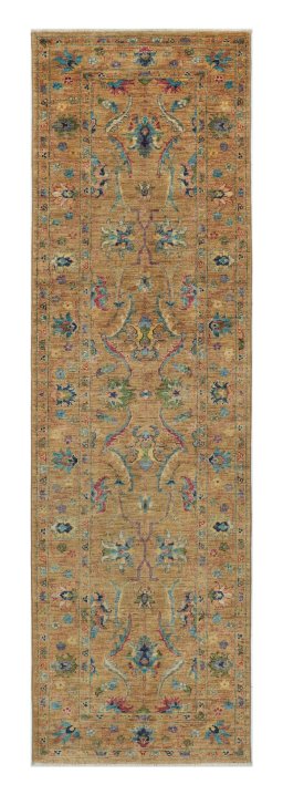 Full view of New Farahan rug from Pakistan, 258 × 76 cm in Yellow tones