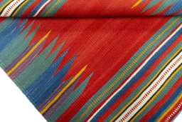 Full view of New Kilim Sofre rug from Turkey, 101 × 92 cm in Multi Color tones