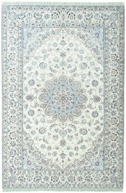 Full view of 2000s Nain rug from Iran / Persia, 301 × 203 cm in Beige tones