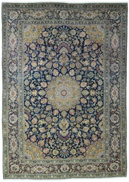 Full view of 2000s Kashan rug from Iran / Persia, 354 × 251 cm in Blue tones