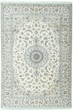 Full view of 2000s Nain rug from Iran / Persia, 293 × 198 cm in Beige tones