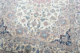Close-up detail of 2000s Nain rug from Iran / Persia showing Wool weave