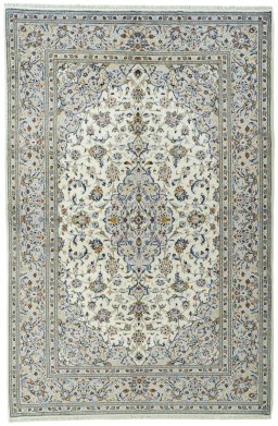 Full view of 2000s Kashan rug from Iran / Persia, 311 × 206 cm in Beige tones