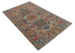 Corner detail of New Kazak rug showing border pattern and Wool pile