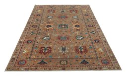 Surface texture of New Kazak rug with natural Wool and intricate pattern