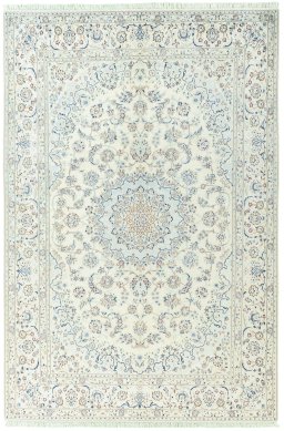 Full view of 2000s Nain rug from Iran / Persia, 303 × 203 cm in Beige tones