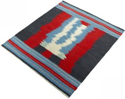 Corner detail of New Kilim Sofre rug showing border pattern and Wool pile