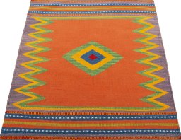 Close-up detail of New Kilim Sofre rug from Turkey showing Wool weave