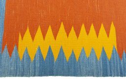 Close-up detail of New Kilim Sofre rug from Turkey showing Wool weave