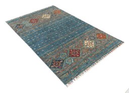 Corner detail of New Samarkand rug showing border pattern and Wool pile
