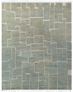 Full view of New Morocco rug from Pakistan, 302 × 253 cm in Green tones