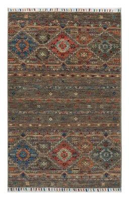 Full view of New Samarkand rug from Pakistan, 123 × 79 cm in Gray tones