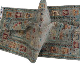 Full view of New Samarkand rug from Pakistan, 123 × 79 cm in Gray tones